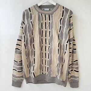 Bachrach Coogi inspired 3D knit sweater, Beige/black, Size M F25